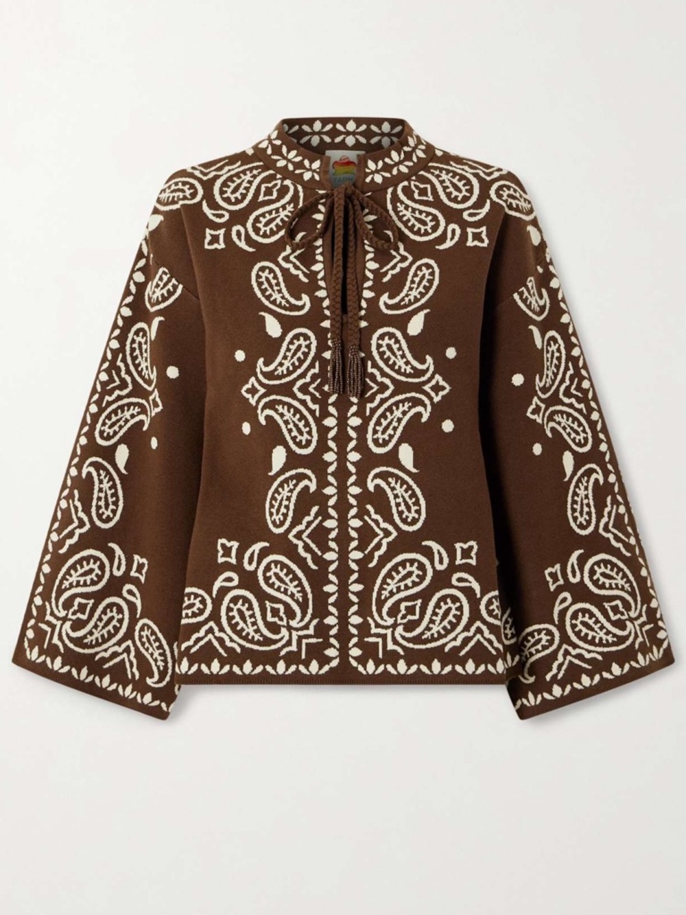 FARM Rio Brown & Cream Paisley Knitted Sweater Top Size XS NWT